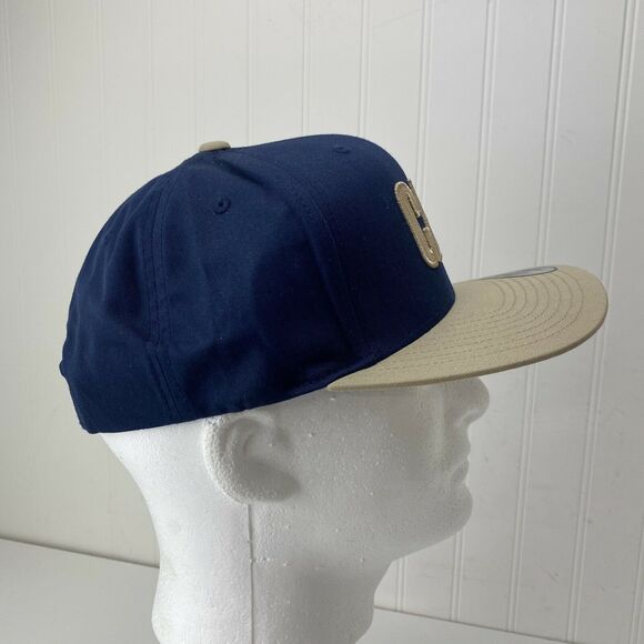 CATERPILLAR Diesel Navy Blue 6 Panel Snapback Hat Tan Embroidered CAT Logo - Picture 3 of 6